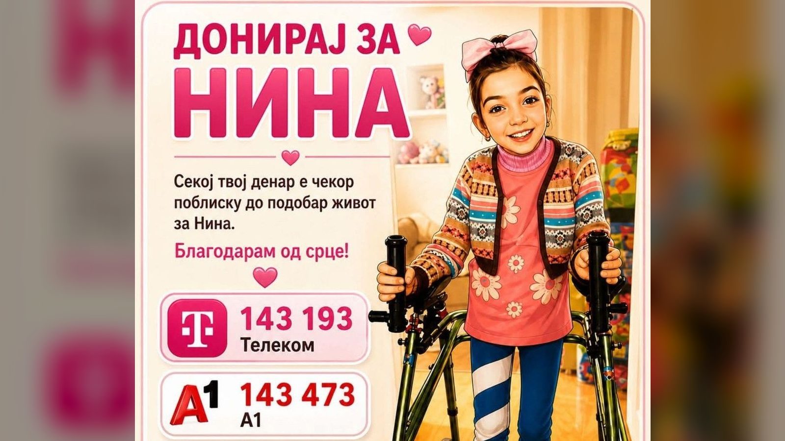 Да ѝ помогнеме на малата Нина: итна операција во САД чини 100.000 евра