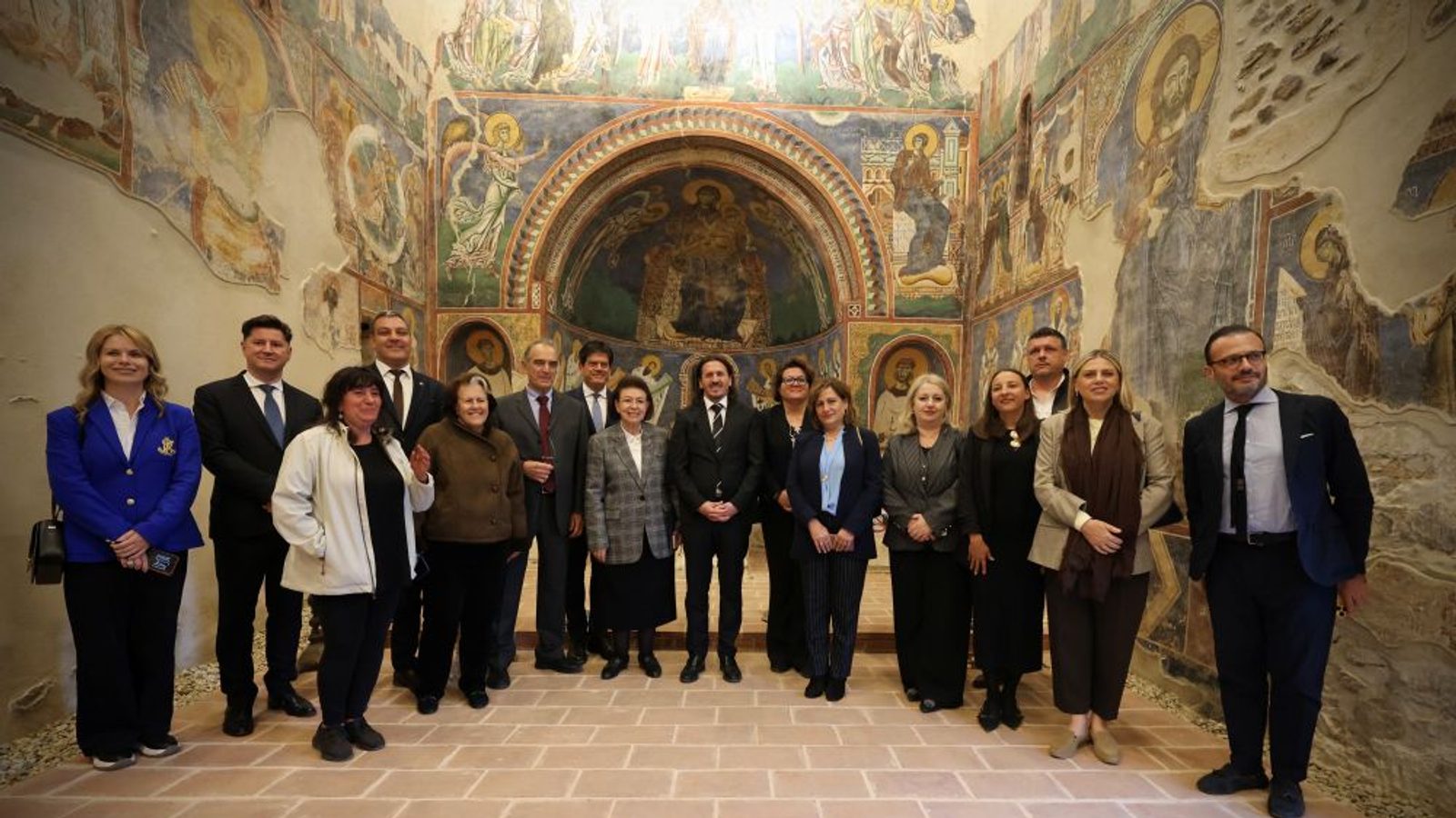Lina Mendoni visits Kurbinovo after fresco conservation completed