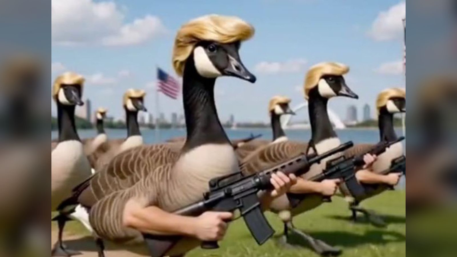 Трамп објави АИ‑видео со вооружени патки на брегот на езерото Онтарио