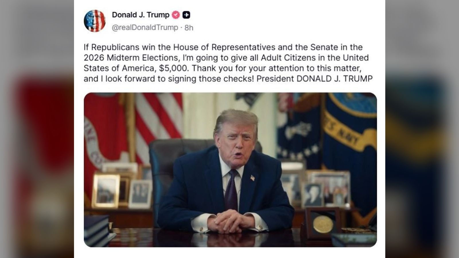 Трамп: По 5.000 долари за секој полнолетен Американец доколку републиканците го освојат Конгресот во 2026