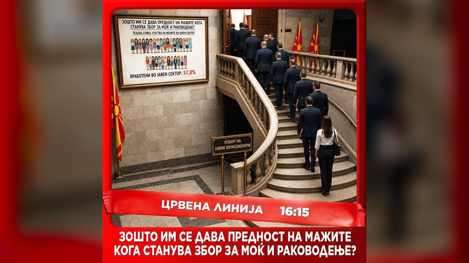 Жените во јавниот сектор: 57,5% вработени, но само 15% во Владата